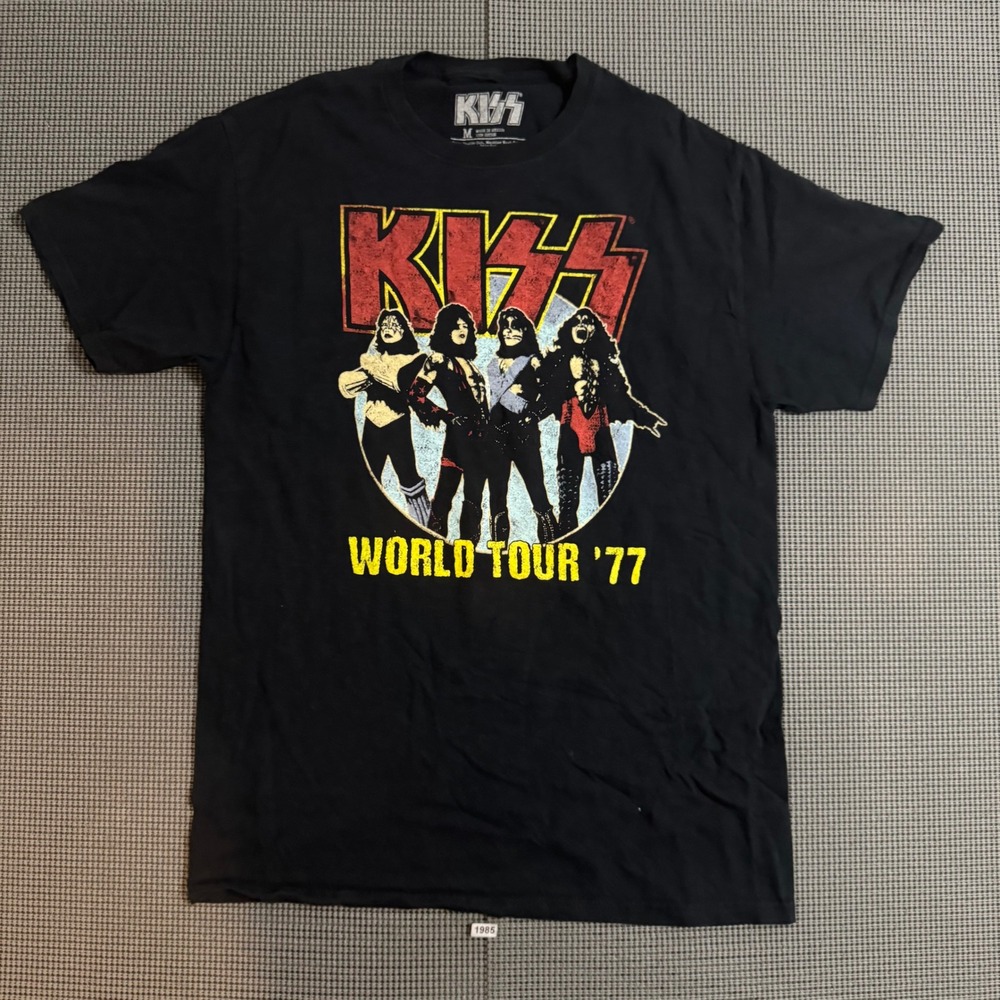 KISS World Tour 77 Graphic T-Shirt Mens Medium Black Short Sleeve Rock Band